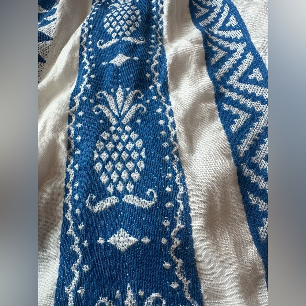 En Crème Blue White Smocked Puff Sleeve Mini Dress Cottagecore Boho Small - Picture 6 of 8